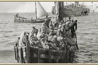 Groupe de réfugiés en route pour Constantinople